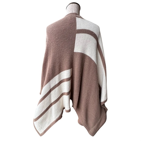 Brochu Walker City Alpaca Wool Brown Cream Striped Sweater Poncho One Size - Picture 2 of 8